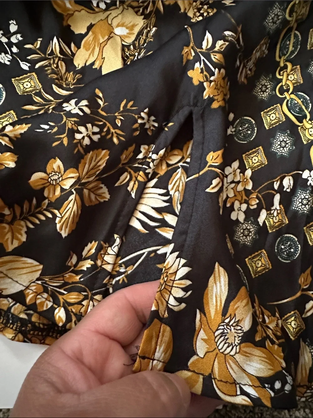 Princess Polly Black Satin Cami with Gold Floral & Chain Print